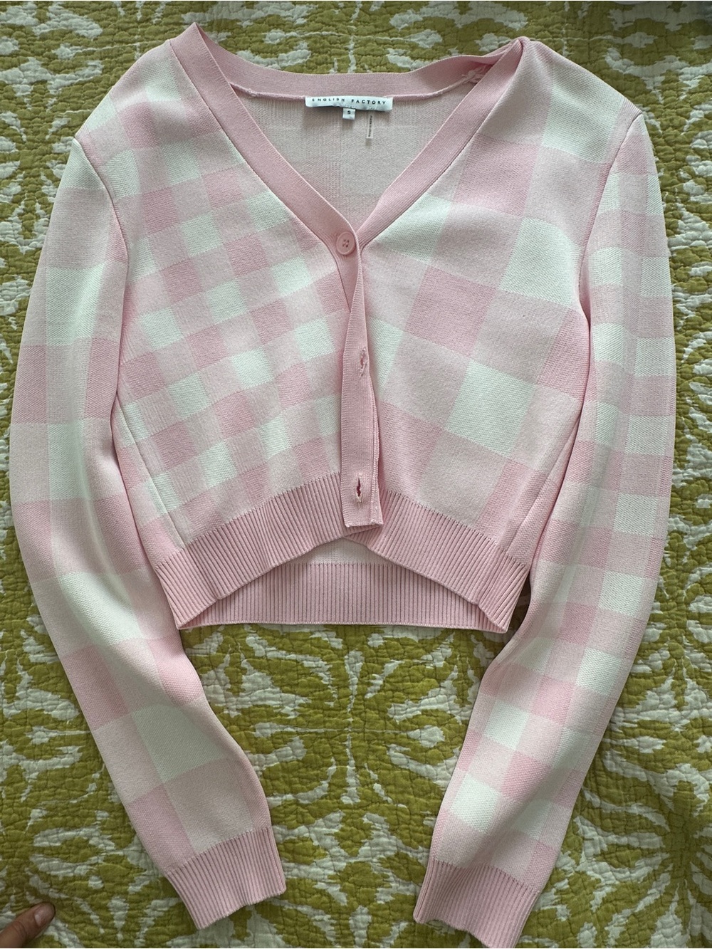 English Factory Pink and White Gingham V-Neck Cardigan